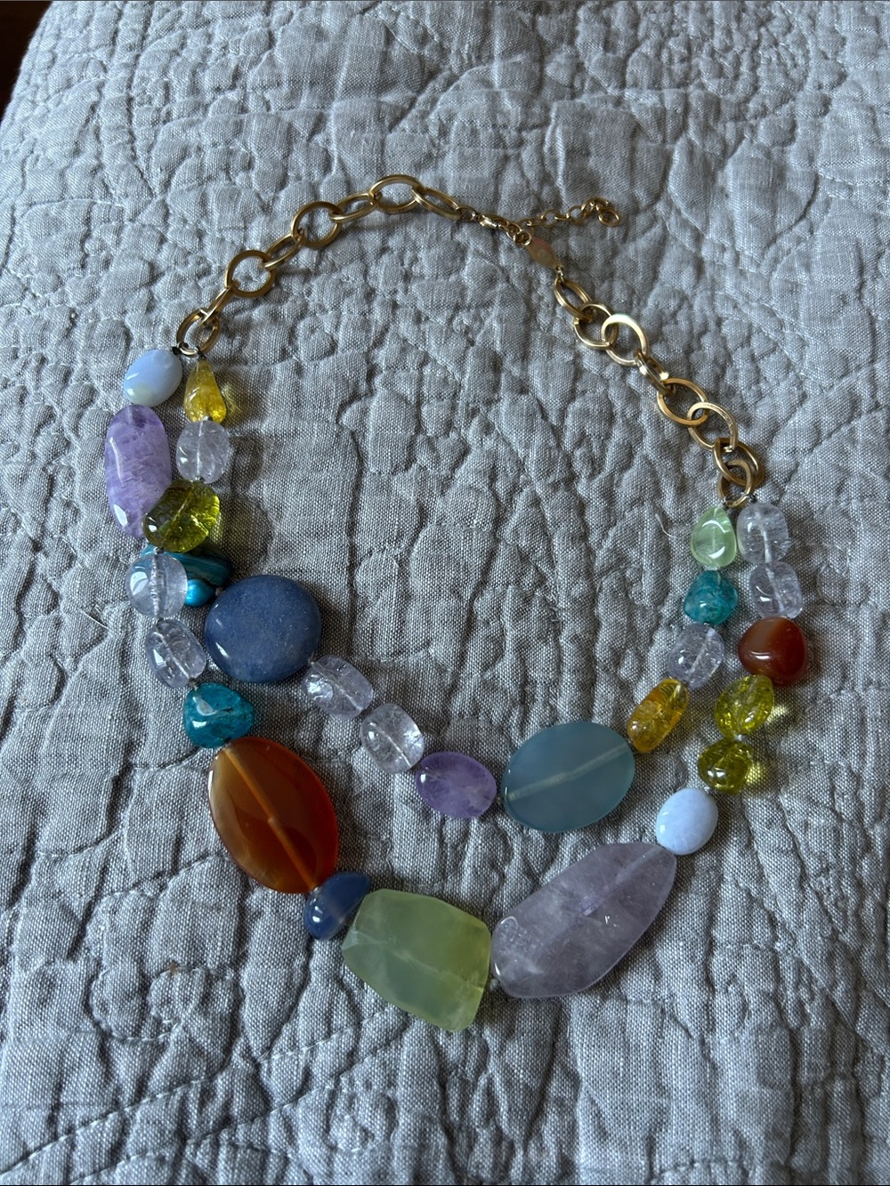 Colorful Mixed Stone Necklace with Gold Chain